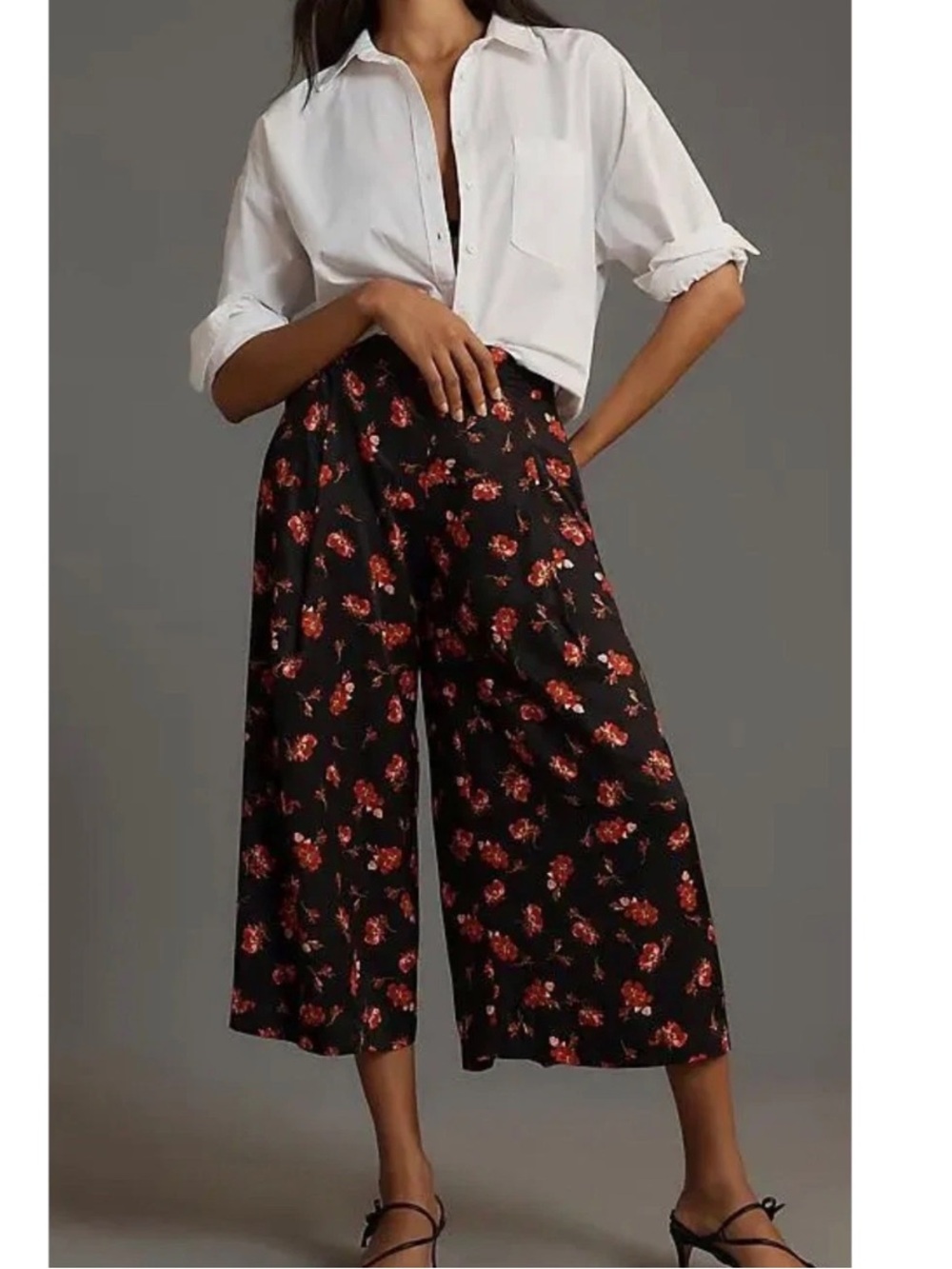 Anthropologie Maeve Floral Printed Pleated Culottes Size XS Black Red Boho
